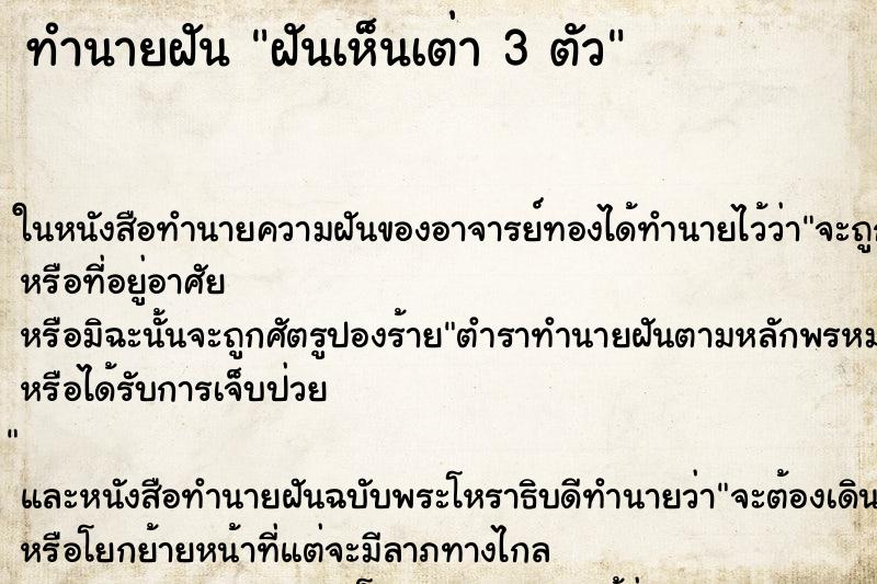 ทำนายฝันฝันเห็นเต่า3ตัว ทำนายฝันทำนายฝันฝันเห็นเต่า3ตัว